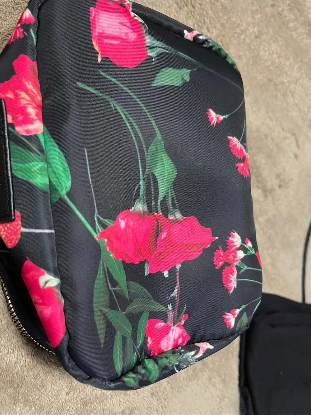 Ted Baker Black Cosmetic Pouch with Pink Floral Print